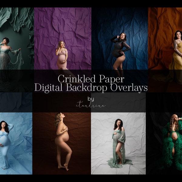 Wrinkled Paper Digital Backdrop Overlays, Crinkled Paper Maternity Backdrop Overlays, Scrunched Seamless Paper Backdrops for Photoshop