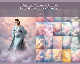 Fine Art Cloud Backdrop Overlays, Dreamy Cloud Digital Backdrops, Angelic Cloud Maternity Digital Backdrop Overlays for Photoshop Composite
