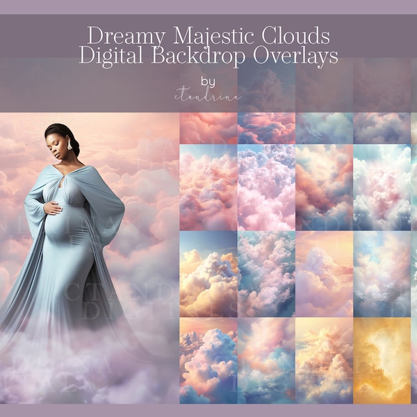 Fine Art Cloud Backdrop Overlays, Dreamy Cloud Digital Backdrops, Angelic Cloud Maternity Digital Backdrop Overlays for Photoshop Composite