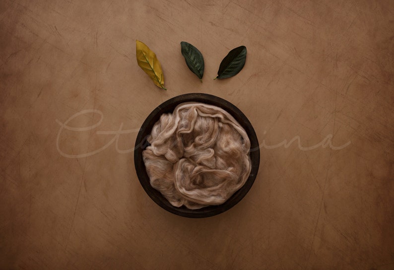 Simple and Elegant Newborn Digital Backdrop for Photoshop Leaves with Wooden Bowl Newborn Digital Backdrop Gender Neutral Newborn Backdrop