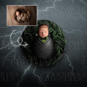 Frankenstein Baby Newborn Digital Backdrop, Halloween Newborn Digital Backdrop, PNG Monster Baby Backdrop for Photoshop Composites
