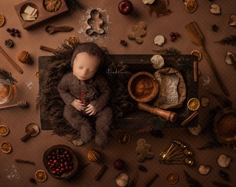 Christmas Gingerbread Newborn Digital Backdrop, Baking Cookies Baby Background (Digital Download)