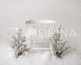 Christmas Newborn Digital Backdrop: Snow Trees Scene (Digital Download)