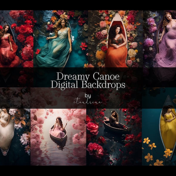 Dreamy Canoe Digital Backdrops, Floral Boat Digital Background, Maternity Digital Backdrops, Canoes and Flowers Backdrops for Photoshop