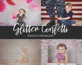 Glitter Confetti Overlays, Digital Glitter Confetti, Colorful Falling Glitter Confetti, Fun Glitter Overlays for Photoshop & More!