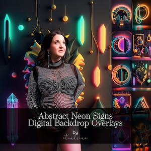Abstract Neon Sign Digital Backdrops: Photoshop Overlays (Digital Download)