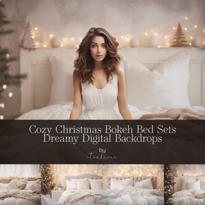Christmas Bed Digital Backdrop: Cozy Bokeh Lights (4 Pack)