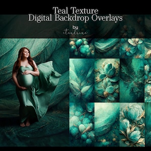 Teal Texture Overlays, Teal Fine Art Textures, Photoshop Textures, Digital Backdrop Texture Overlays, Floral Textures, Backdrop Overlays
