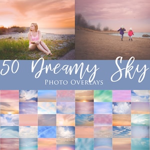 50 Dreamy Sky Overlays, Sunset Sky, Pastel Sky, Beautiful Sky Overlays, Sky Filters, Beach Sky, Pretty Sky Overlays, Overlays for Photoshop