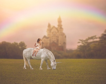 Unicorn Digital Background, Castle Digital Background, Fantasy Digital Backgrounds, Dreamy Digital Backdrops for Photoshop