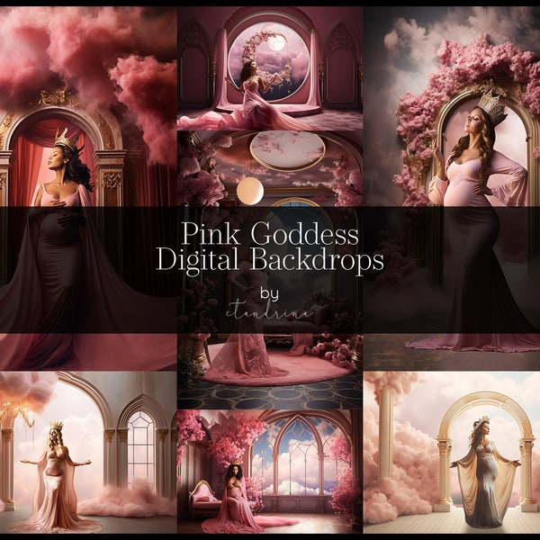 Pink Goddess Digital Backdrops, Pink Princess Backdrops, Maternity Digital Backdrops, Dreamy Goddess Room Backdrops for Photoshop Composites