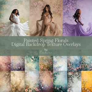 Painted Floral Digital Backdrop Overlays: Spring Flower Textures (JPG Files)