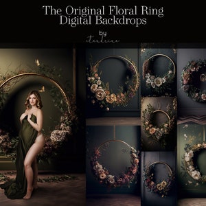 Floral Ring Digital Backdrops (The Original), Hanging Floral Hoop Digital Backdrop Overlay, Maternity Digital Backdrops for Photoshop
