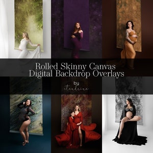 May include: A collection of digital backdrop overlays for photographers. The overlays feature various colors and textures, including green, purple, brown, blue, and gray. The overlays are designed to be used in photo editing software to create unique and interesting backgrounds for photos.