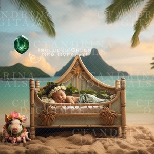 Hawaiian Princess Newborn Digital Backdrop: Beach Island Scene (Photoshop .jpg & .png)