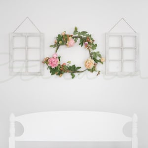 Spring Digital Backdrop, Studio Digital Background for Spring or Easter, White Floral Digital Backdrop, Pretty Background with Headboard