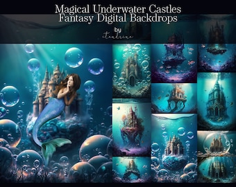 Underwater Castle Digital Backdrops: Fantasy Mermaid Scenes (Digital Download)