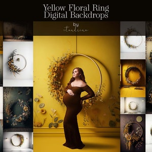 Yellow Floral Ring Digital Backdrops, Yellow Floral Hoop Maternity Backdrops, Maternity Digital Backdrops, Maternity Overlays for Photoshop