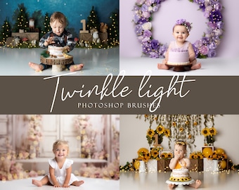 Twinkle Light Photoshop Pinsel, Cake Smash Bokeh Light Brush, Twinkle Light Brushes mit einer integrierten Photoshop-Aktion für einen schnelleren Arbeitsablauf