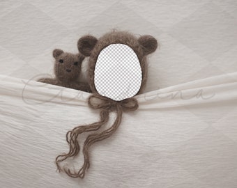 Teddy Bear Under Covers Newborn Digital Backdrop, PNG Newborn Digital Background with Teddy Bear, Replace the Face Backdrop