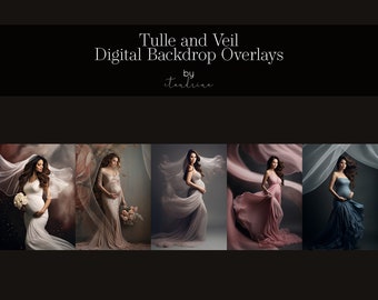 Tulle and Veil Digital Backdrop Overlays, Tulle Fabric Overlay, Veil Overlay, Digital Backdrop Overlays for Photoshop, Maternity Overlays