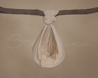 Newborn Hanging Hammock Digital Backdrop, Hanging Bed from Branch Newborn Background, Neutral Baby Backdrop, Natural Backdrops for Photoshop