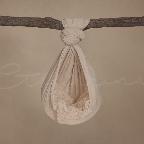 Newborn Hanging Hammock Digital Backdrop, Hanging Bed from Branch Newborn Background, Neutral Baby Backdrop, Natural Backdrops for Photoshop