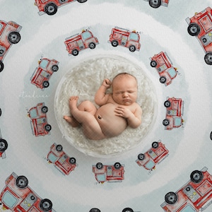 Watercolor Fire Truck Newborn Digital Backdrop: Fireman Theme