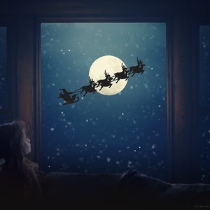 Santa and Reindeer in the Sky with Bonus Overlay, Christmas Digital Backdrop, Christmas Overlay, Santa and Reindeer Overlay for Photoshop