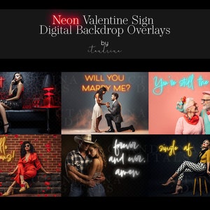 Valentine Neon Sign Overlays: Love Quotes for Photoshop (Digital Download)