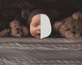 Teddy Under Covers Newborn Digital Backdrop, Baby Digital Background, Newborn Composite Image, Teddy Bear Hat with Teddy Bear Backdrop