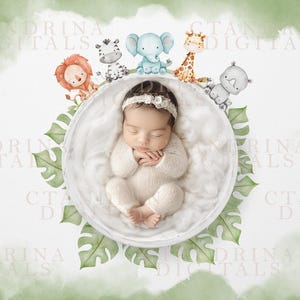 Safari Animals Newborn Digital Backdrop, Jungle Animals Newborn Digital Background, Newborn Digital Backdrops for Photoshop Composites