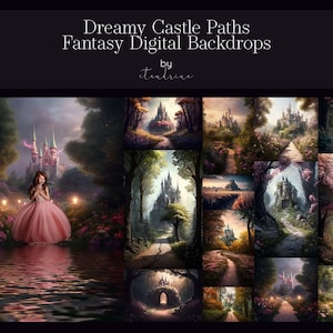 Dreamy Castle Digital Backdrops, Castle Path Digital Backgrounds, Castle Fantasy Digital Backdrops for Photoshop Composites, Magical Castles
