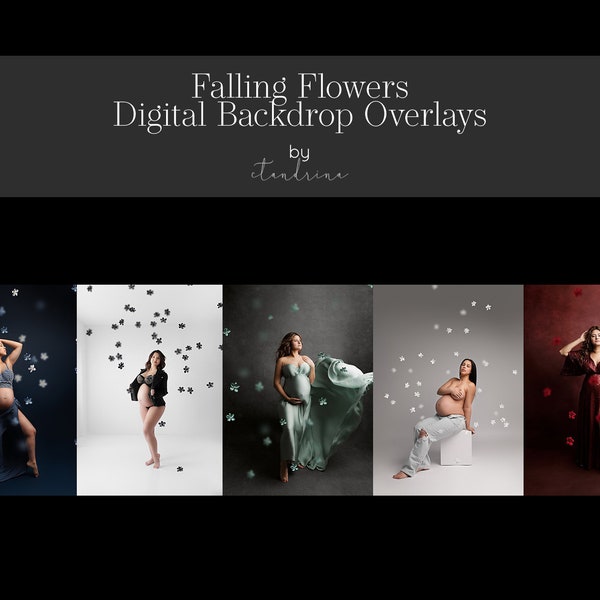 Falling Flower Backdrop Overlays, Tiny Floral Overlay, Flower Backdrop Overlays for Photoshop, Maternity Backdrop Overlays, Floating Florals