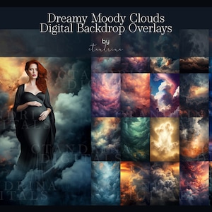 Moody Fine Art Cloud Backdrop Overlays, Cloud Digital Backdrops, Dramatic Cloud Maternity Digital Backdrop Overlays for Photoshop Composite