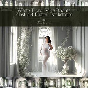 White Floral Vine Room Digital Backdrops, Beautiful Abstract Digital Backdrops for Photography Composites, Maternity Digital Backdrops