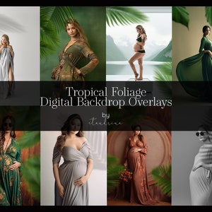 Tropical Leaf Photo Overlays: Green Foliage Branches (PNG Files)