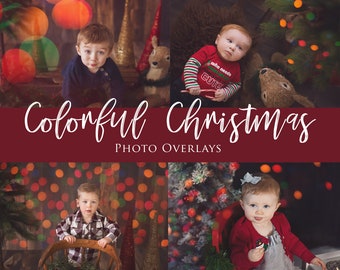 75 Colorful Christmas Light Bokeh Overlays, Bokeh Overlays, Light Overlays, Background Light Filters, Holiday Bokeh Overlays for Photoshop