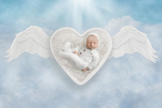 Angel Baby Newborn Digital Backdrop Heart With Wings Newborn Background Newborn Girl Newborn Boy Composite Backdrops for Photoshop Etsy