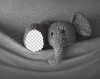 Elephant under the Covers Newborn Digital Backdrop, Old Stuffed Elephant with Baby Background, PNG Newborn Digital Backdrop for Photoshop