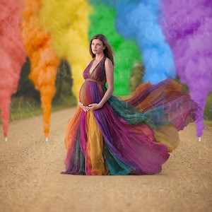 Rainbow Smoke Bomb Digital Backdrop, Rainbow Baby Digital Backdrop, LGBTQ Pride Background, Dirt Road Smoke Bombs, Backdrops for Photoshop
