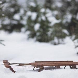 Sled with Snow Covered Trees Digital Backdrop, Winter Digital Background, Newborn Digital Backdrop, Christmas Digital Backdrop