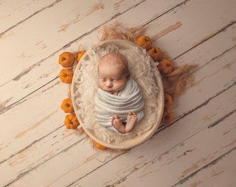 Fall Newborn Digital Backdrop: Burlap, Pumpkins, Wood Planks (Digital Download)