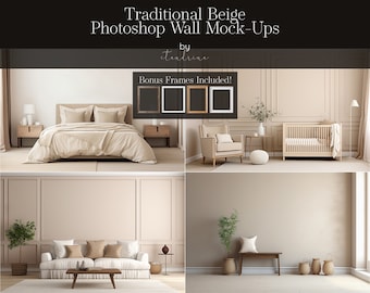 Beige Raumwand Mockups: PNG-Fotorahmen-Overlays (Digitaler Download)