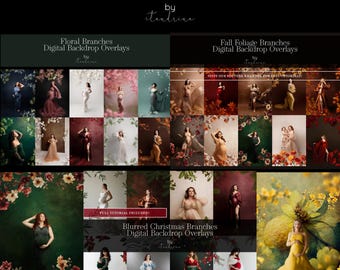Floral Branch Backdrop Overlay Bundle: Seasonal Mega Pack (Digital Download)