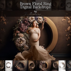 Braun Floral Ring Mutterschaft Kulissen, Mutterschaft Kulissen, Mutterschaft Backdrops, Mutterschaft Overlays für Photoshop