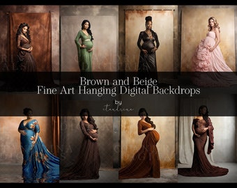 Fine Art Maternity Photography Backdrops, Brown & Beige Hanging Canvas Backgrounds for Photoshop (Digital Download)