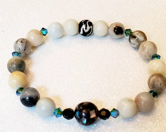 Gift for mom. Graduation. Elastic Comfortable bracelet. Semi precious stones, Swarovski crystal bracelet, yoga gift.Jasper, Dainty jewelry