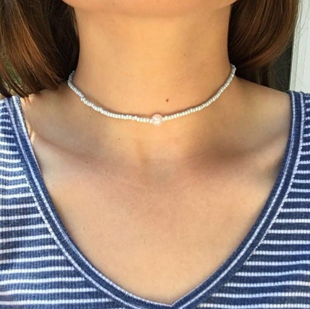 Light Blue Choker With Pearl Etsy