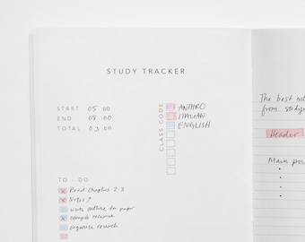 Study Tracker- College, Bullet Journal for Students Study Log